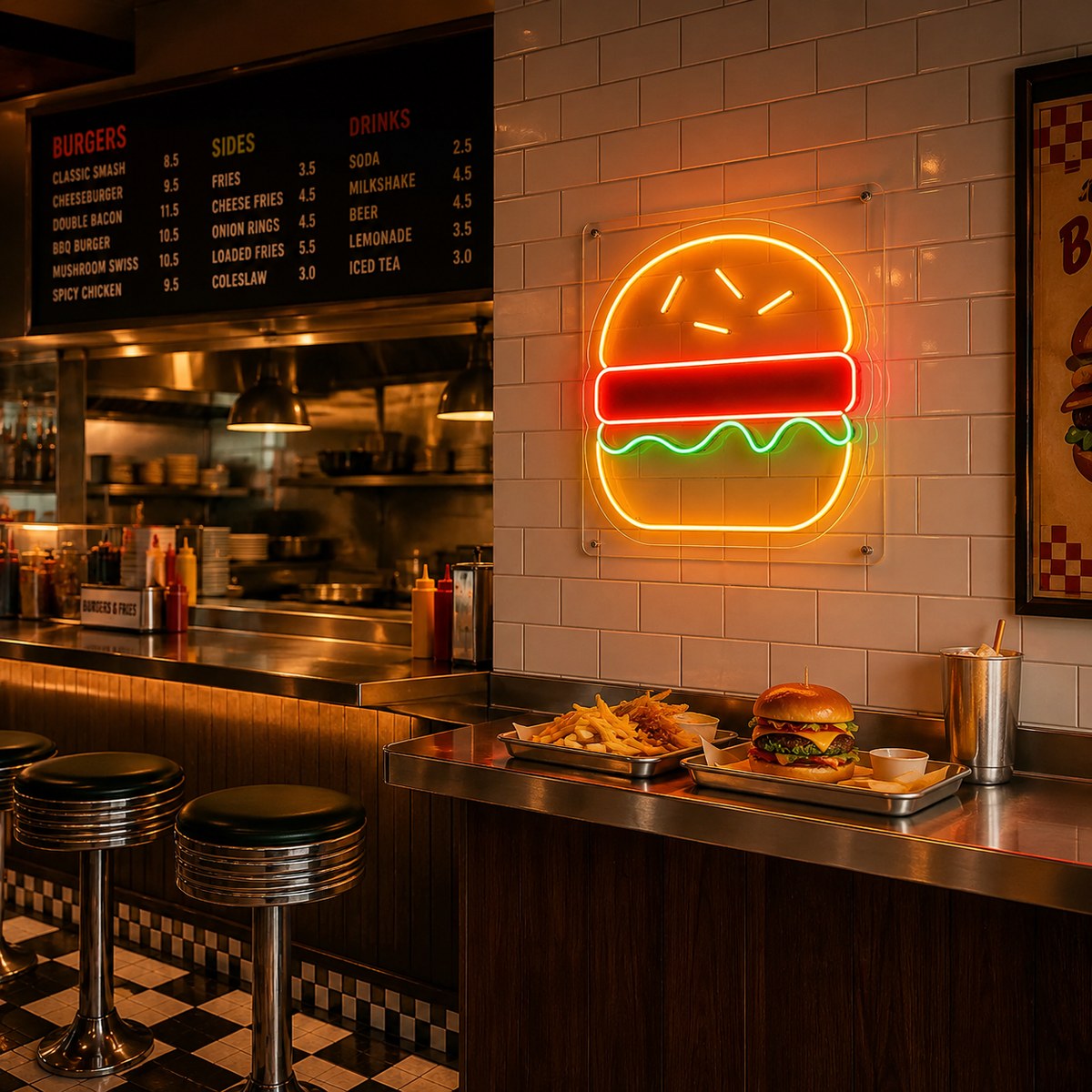 Néon LED Burger pour restaurant burger et food court