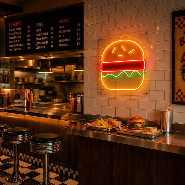 Néon LED Burger pour restaurant burger et food court