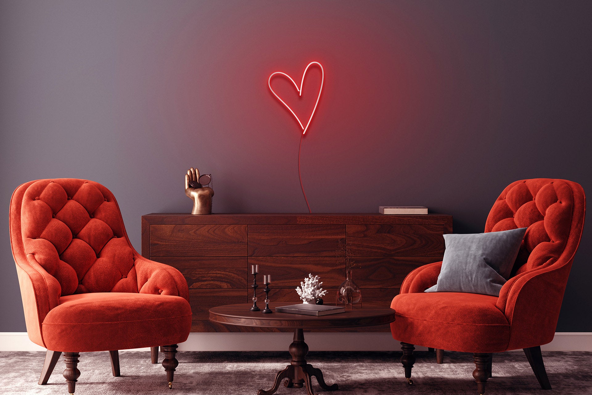 un néon décoratif led représentant un cœur rouge lumineux