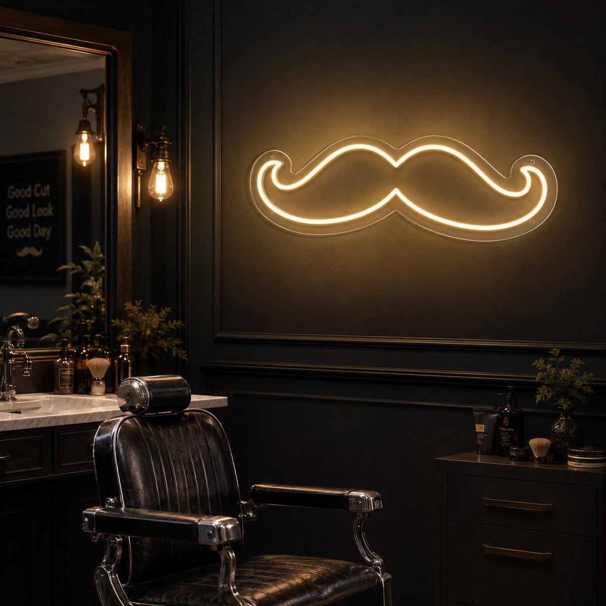 Néon LED Moustache pour barbier et barbershop