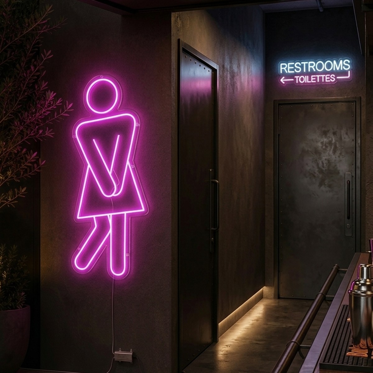 Pictogramme néon LED toilettes femme pour restaurant et bar