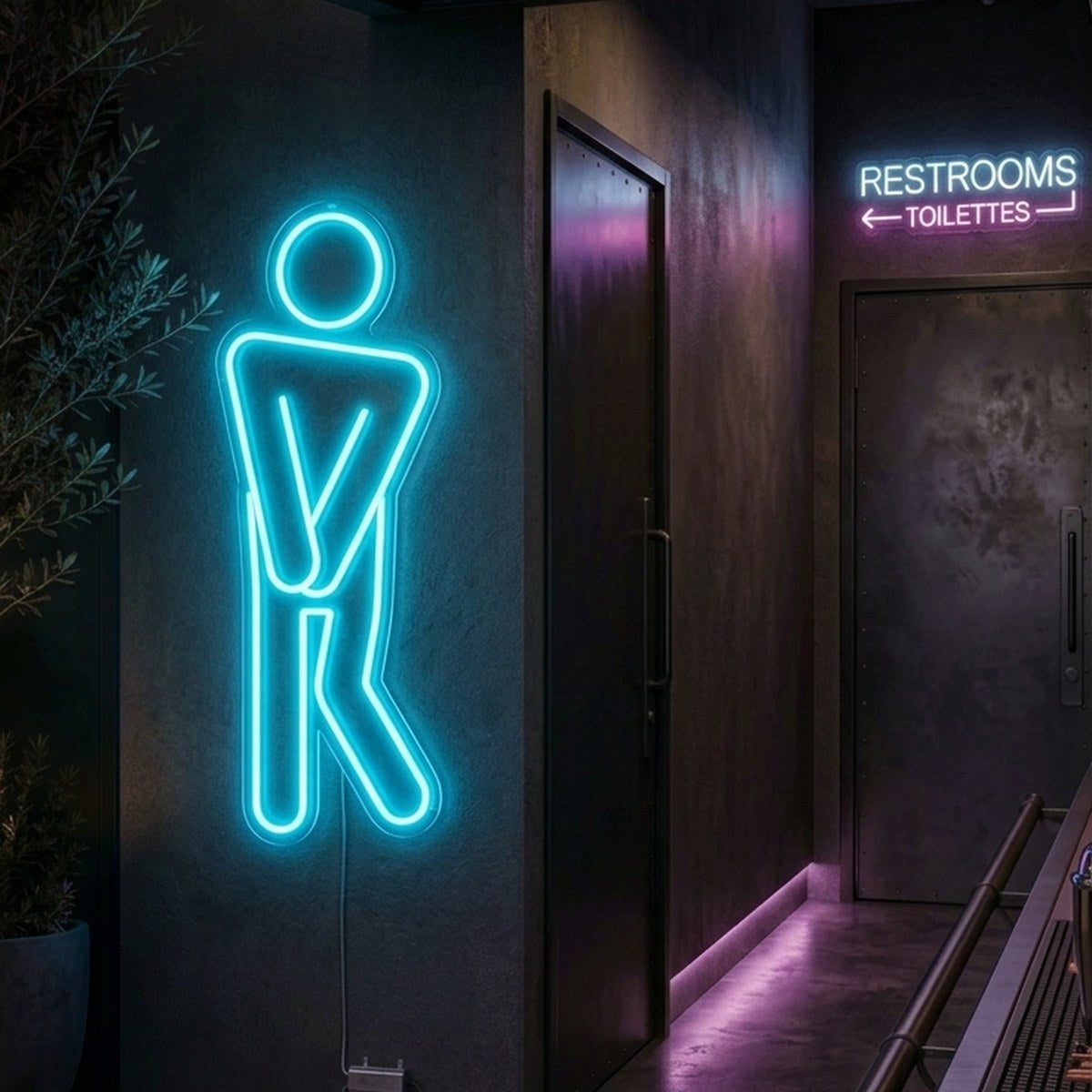 Pictogramme néon LED toilettes homme pour restaurant et bar