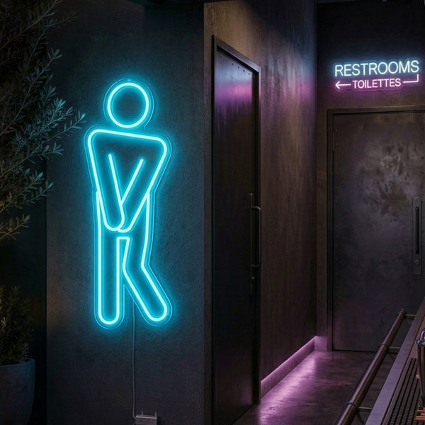Pictogramme néon LED toilettes homme pour restaurant et bar